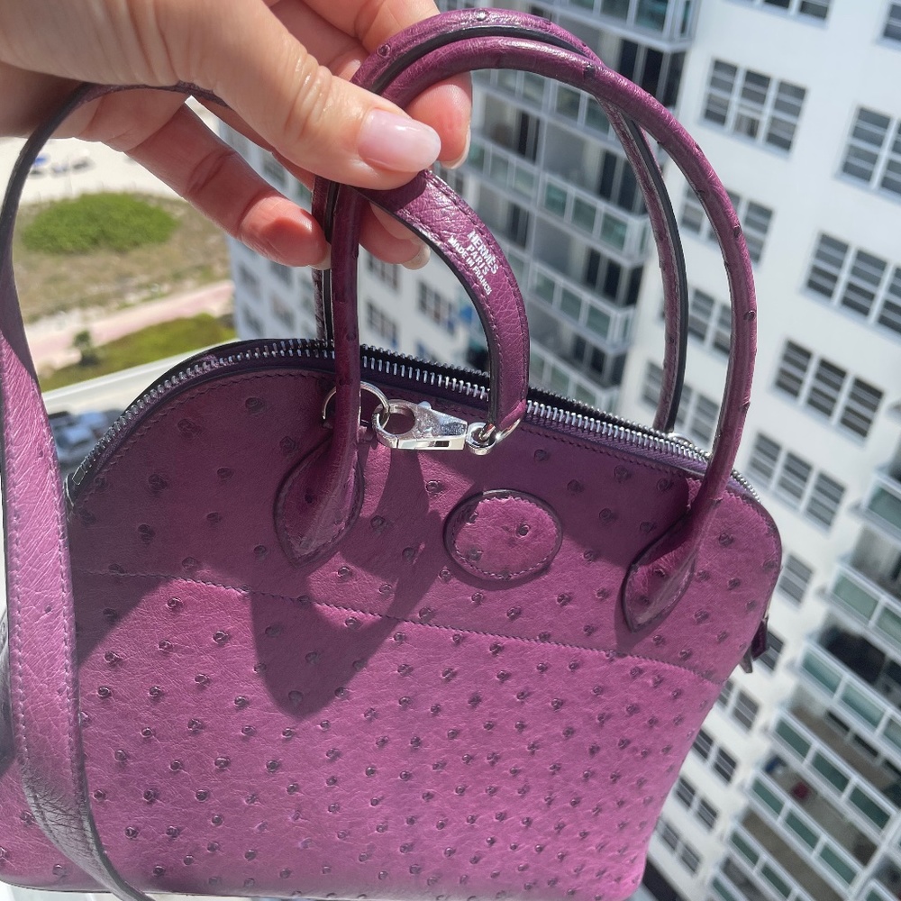 Hermes Bolide 27 purple ostrich